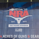 The George R. Brown convention center in downtown Houston, Texas with the NRA decoration advertising 14 acres of guns and gear for the ‘22 National Rifle Association convention.